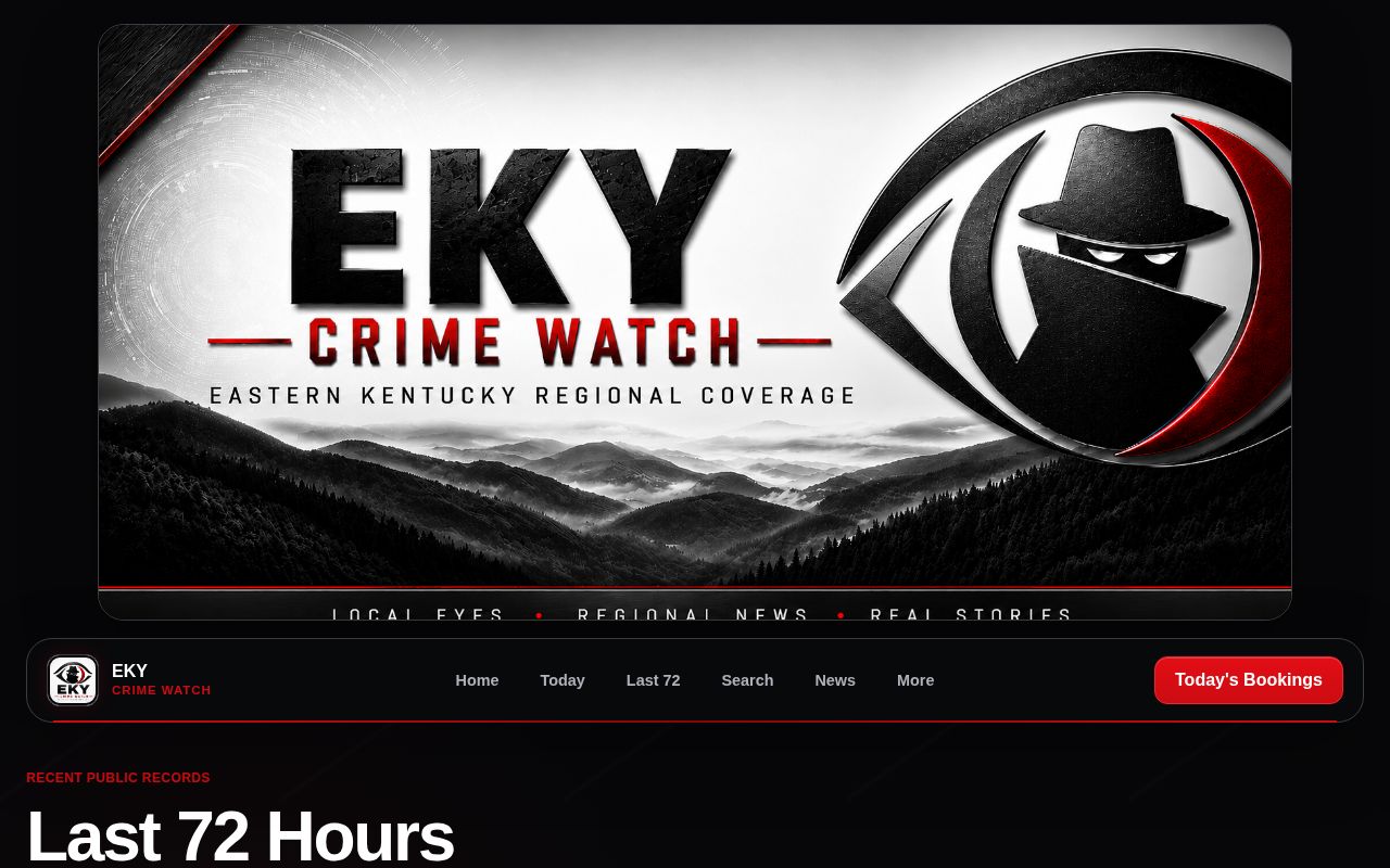 EKY Crime Watch Last 72 Hours regional arrest-record interface