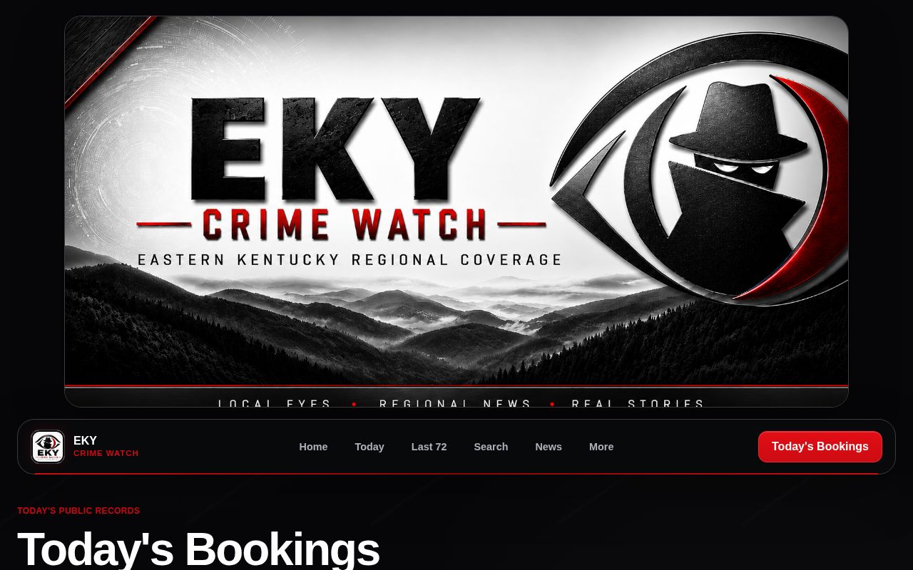 EKY Crime Watch regional Today's Bookings search and record interface