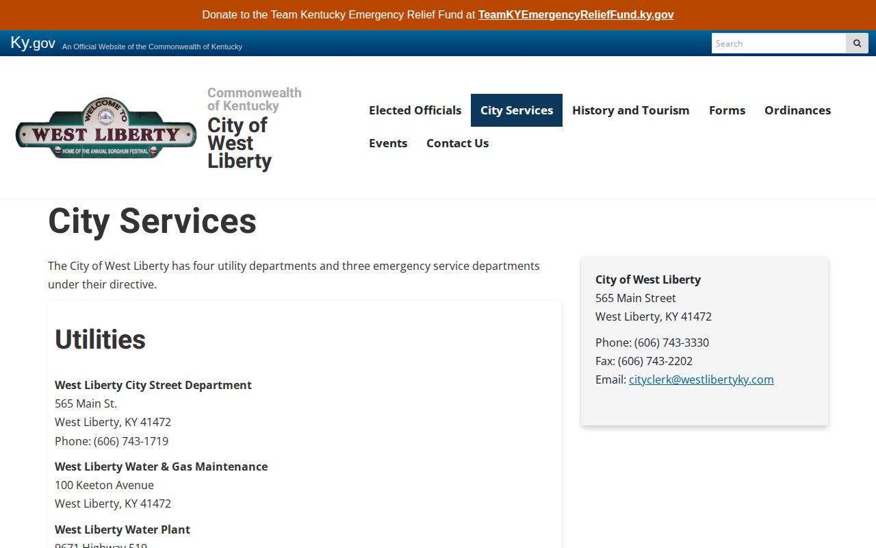West Liberty city services page with police department information