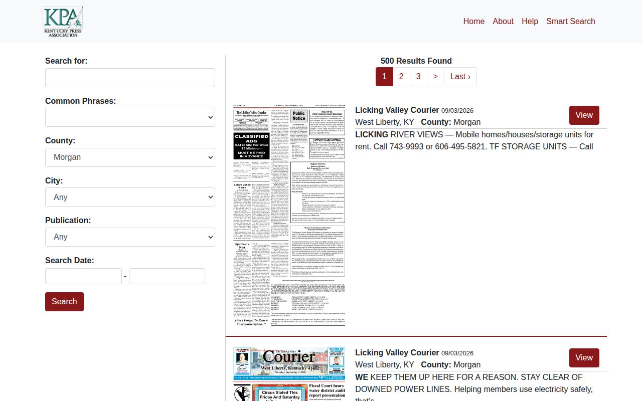 Kentucky Public Notice search results for Morgan County newspaper issues
